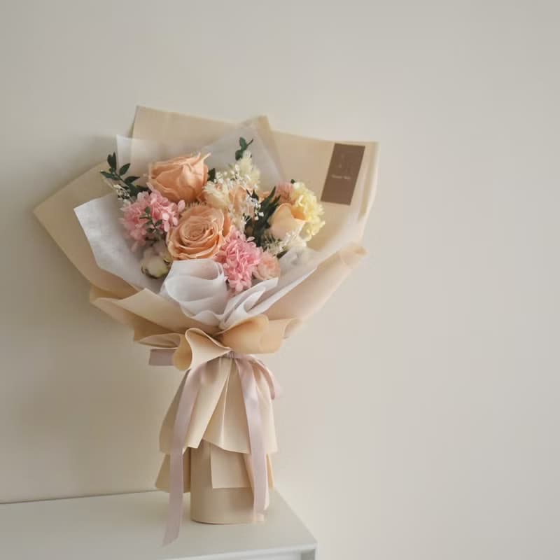 /蜜瓜色玫瑰花束/永生花 乾燥花 情人節 七夕 教師節 生日花