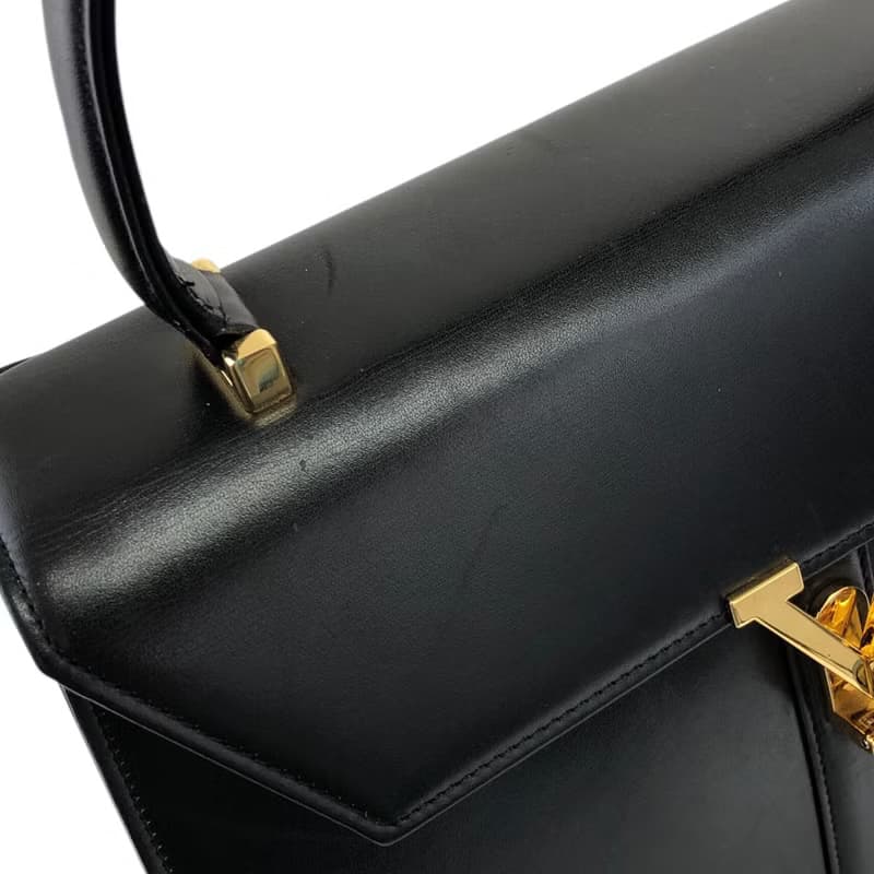 【 日本直送　名牌中古包 】VALENTINO GARAVANI ハンドバッグ ブラック Vロゴ レザー トップハンドル vintage オールド pbs668