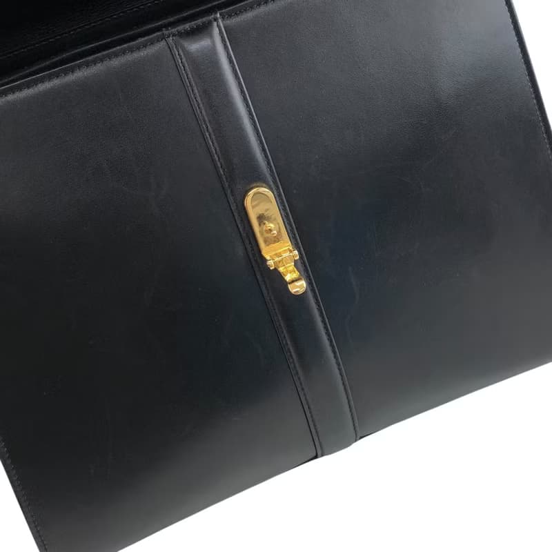 【 日本直送　名牌中古包 】VALENTINO GARAVANI ハンドバッグ ブラック Vロゴ レザー トップハンドル vintage オールド pbs668