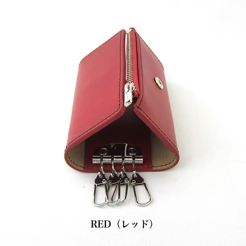 ジッパーポケット付きのキーケース コインポケット 着脱式キーリング ４連 機能的 本革 イタリア製バケッタレザー ベジタブルタンニングレザー