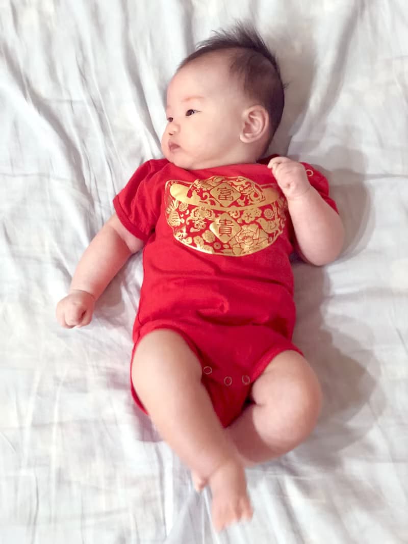 臺灣製 純棉 包屁衣 嬰兒服 / 短袖 / 富貴如意 燙金元寶款 MIT