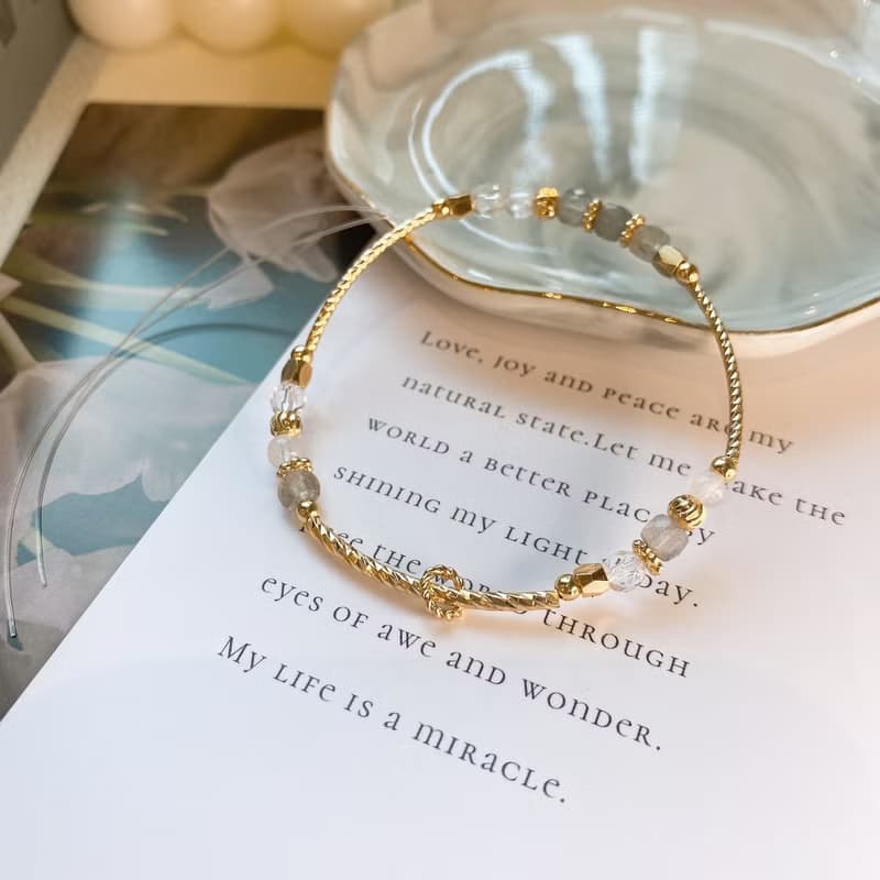 月落 灰月光 拉長石 白水晶 月光石 天然石彈性水晶手鍊手環