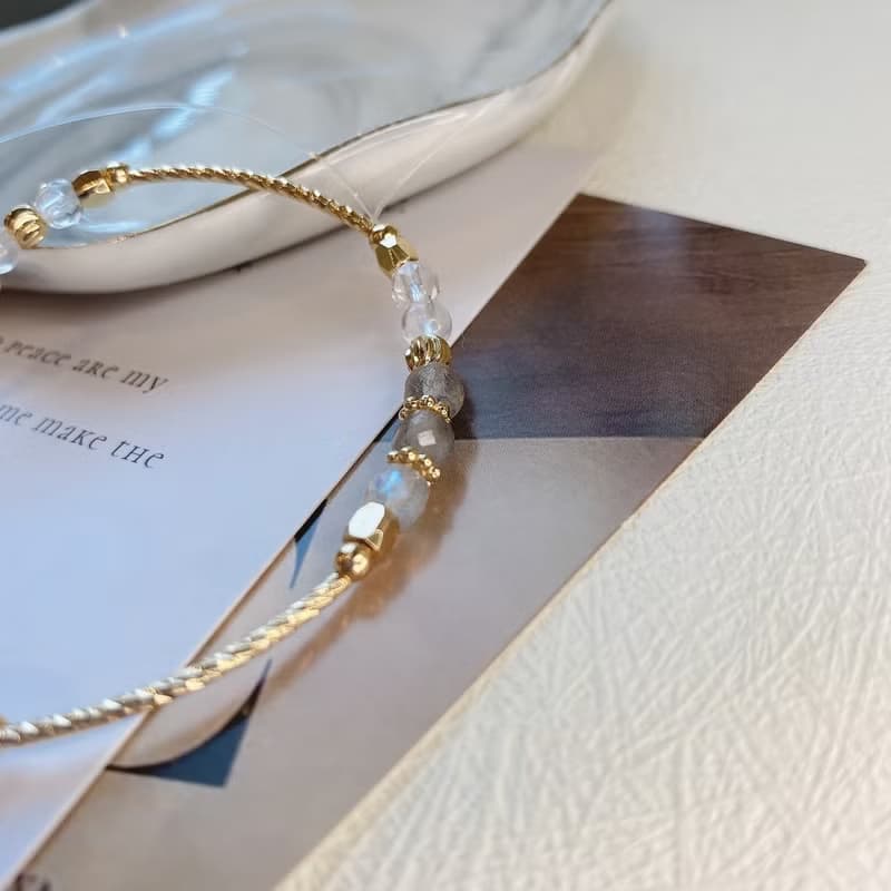 月落 灰月光 拉長石 白水晶 月光石 天然石彈性水晶手鍊手環