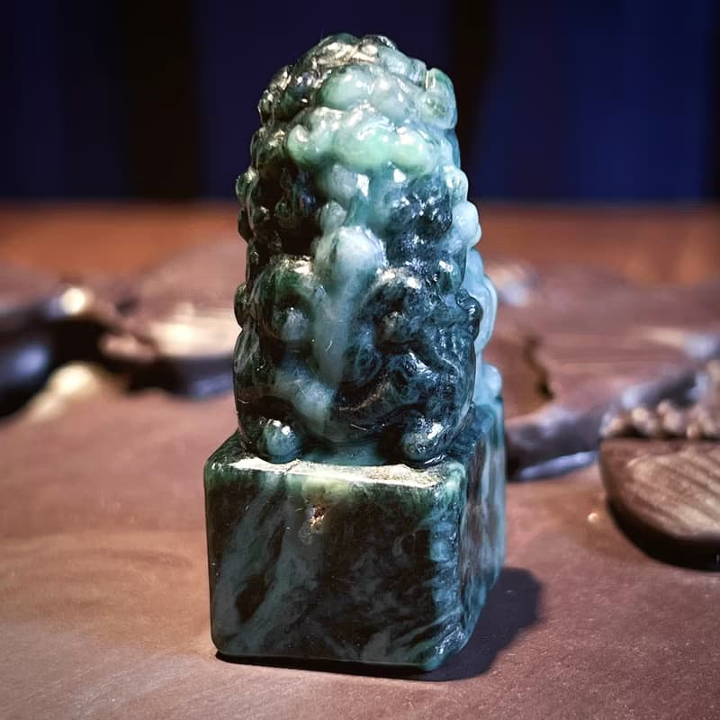 老花青翡翠獅子印章| 天然緬甸玉A貨翡翠 | 送禮