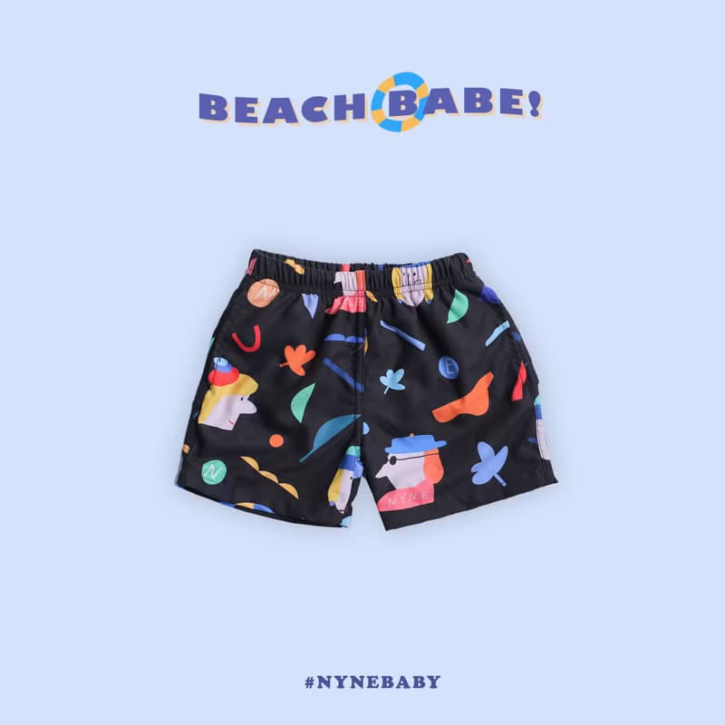 Beach Babe & Beach Boy : Baby & Adult Swim Trunks : NY Black Summer Printing
