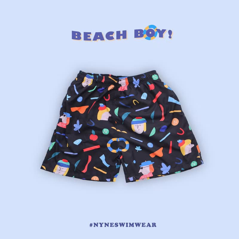 Beach Babe & Beach Boy : Baby & Adult Swim Trunks : NY Black Summer Printing