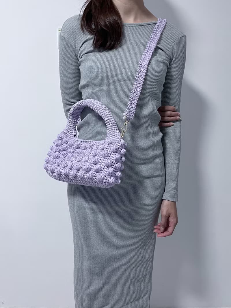 手工鉤織Popcorn 波波點手提袋單肩手袋薰衣草紫色針織鈎織編織手
