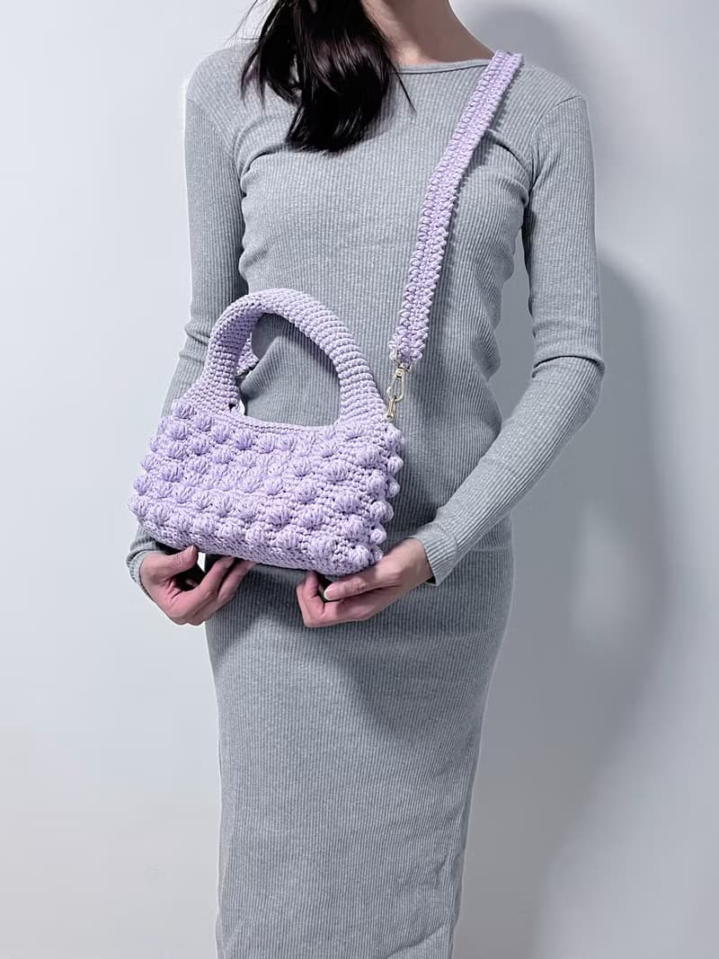 手工鉤織Popcorn 波波點手提袋單肩手袋薰衣草紫色針織鈎織編織手