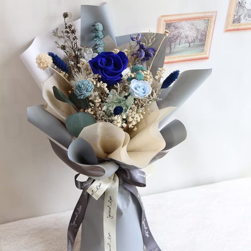 G29灰藍色系永生玫瑰情人節花束