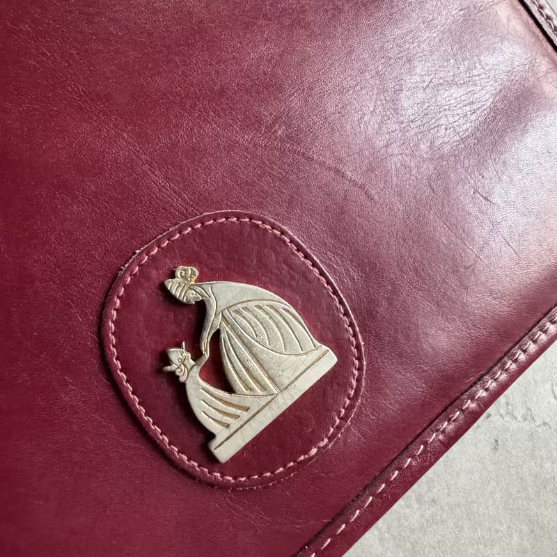 中古美品 法國 Lanvin 浪梵 真皮風琴包 母女標誌 兩用斜背 酒紅