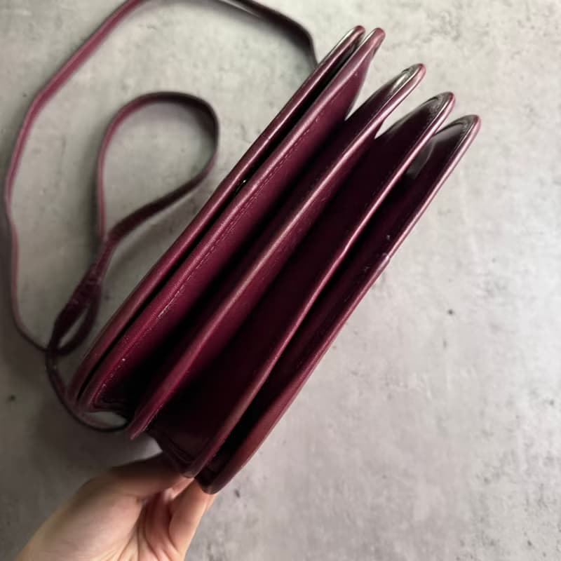 中古美品 法國 Lanvin 浪梵 真皮風琴包 母女標誌 兩用斜背 酒紅
