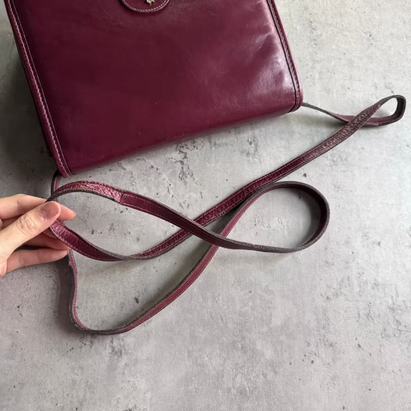 中古美品 法國 Lanvin 浪梵 真皮風琴包 母女標誌 兩用斜背 酒紅