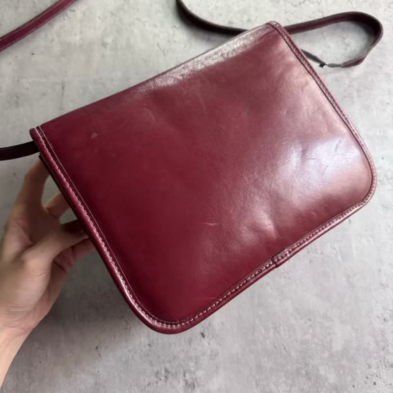 中古美品 法國 Lanvin 浪梵 真皮風琴包 母女標誌 兩用斜背 酒紅