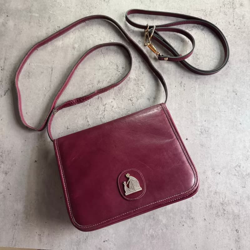 中古美品 法國 Lanvin 浪梵 真皮風琴包 母女標誌 兩用斜背 酒紅