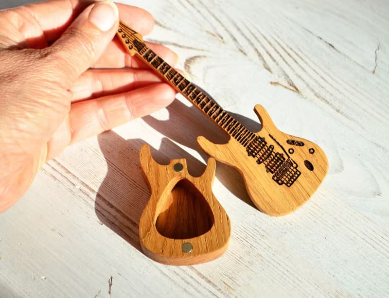 Box for guitar picks, personalized wooden guitar pick holder for guitar player