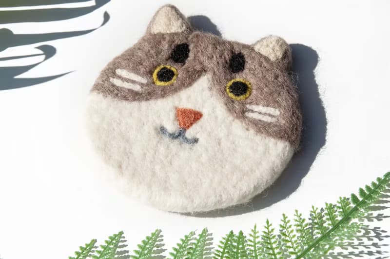 情人節禮物 聖誕交換禮物 森林系羊毛氈杯墊 動物杯墊-貓咪吸水墊
