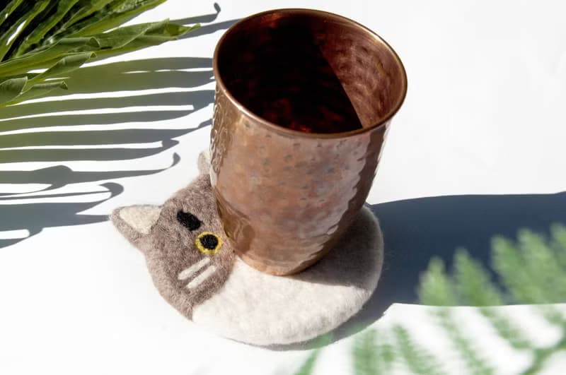 情人節禮物 聖誕交換禮物 森林系羊毛氈杯墊 動物杯墊-貓咪吸水墊
