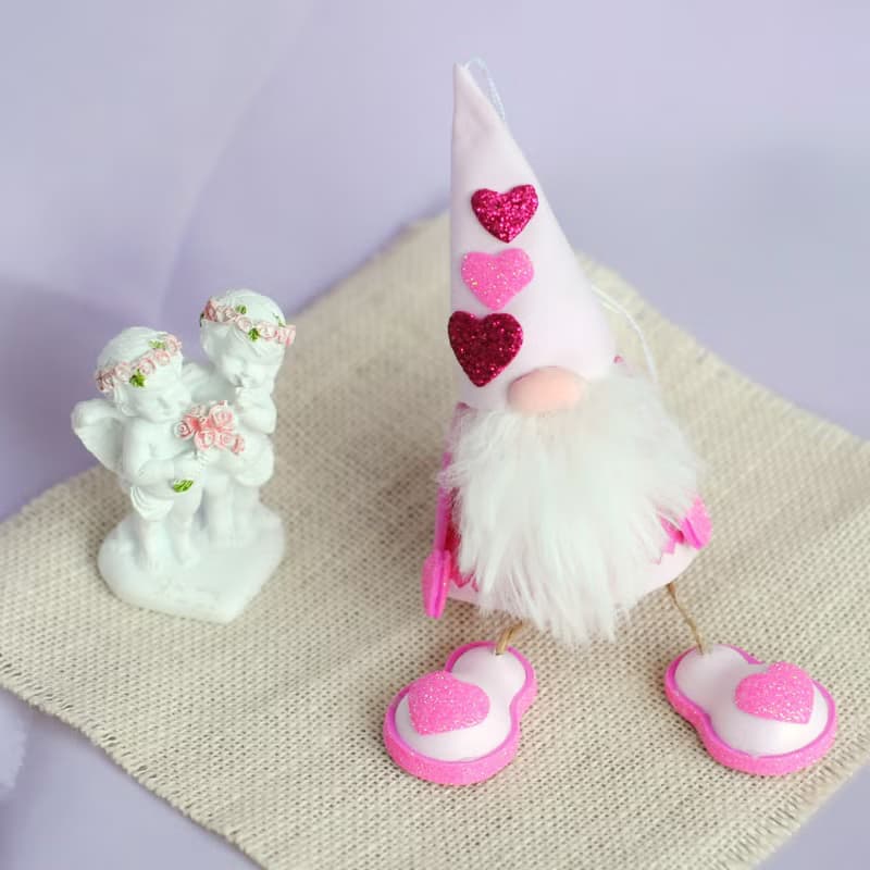 Handmade pink gnome. Cute car accessory. Valentines car mirror decor. Lover gift