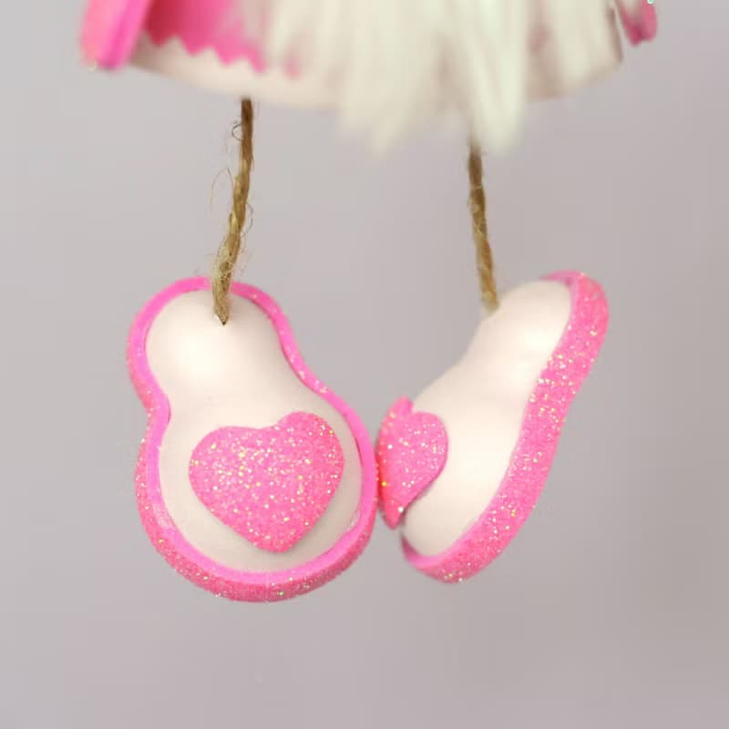 Handmade pink gnome. Cute car accessory. Valentines car mirror decor. Lover gift