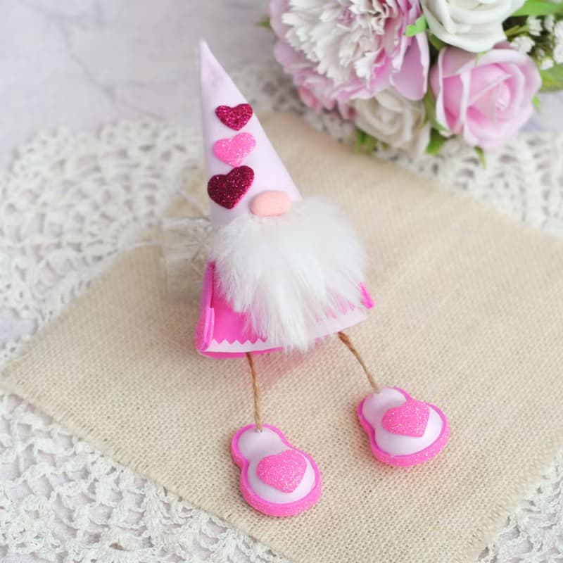 Handmade pink gnome. Cute car accessory. Valentines car mirror decor. Lover gift