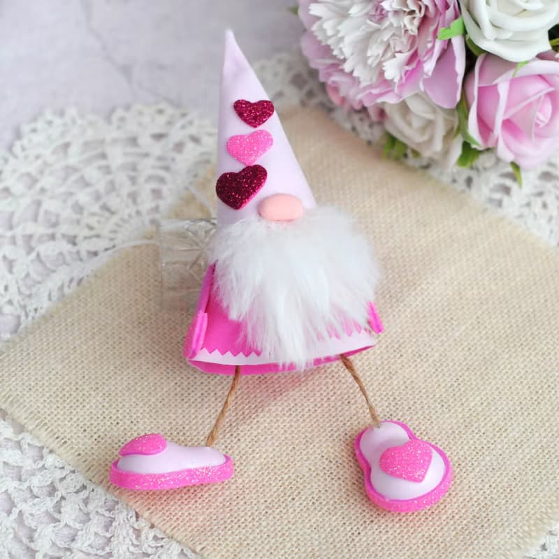 Handmade pink gnome. Cute car accessory. Valentines car mirror decor. Lover gift