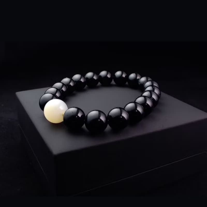 貝殼珠搭配黑碧璽 男手鍊 男手環 男手鏈 QBR-00071