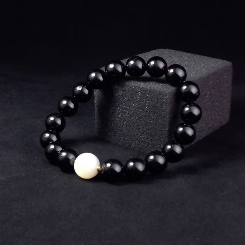 貝殼珠搭配黑碧璽 男手鍊 男手環 男手鏈 QBR-00071
