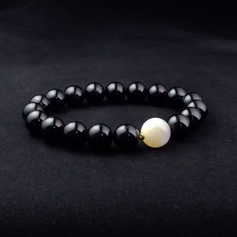 貝殼珠搭配黑碧璽 男手鍊 男手環 男手鏈 QBR-00071