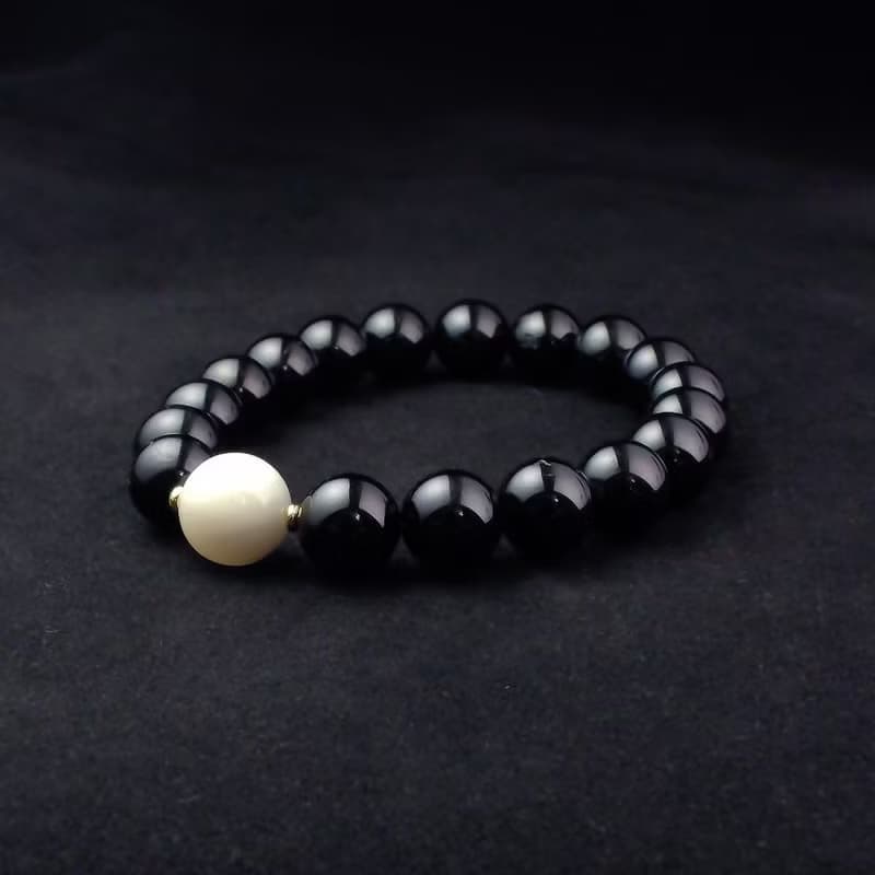 貝殼珠搭配黑碧璽 男手鍊 男手環 男手鏈 QBR-00071