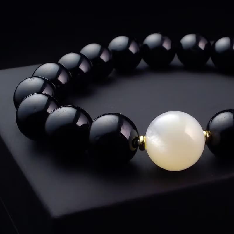 貝殼珠搭配黑碧璽 男手鍊 男手環 男手鏈 QBR-00071