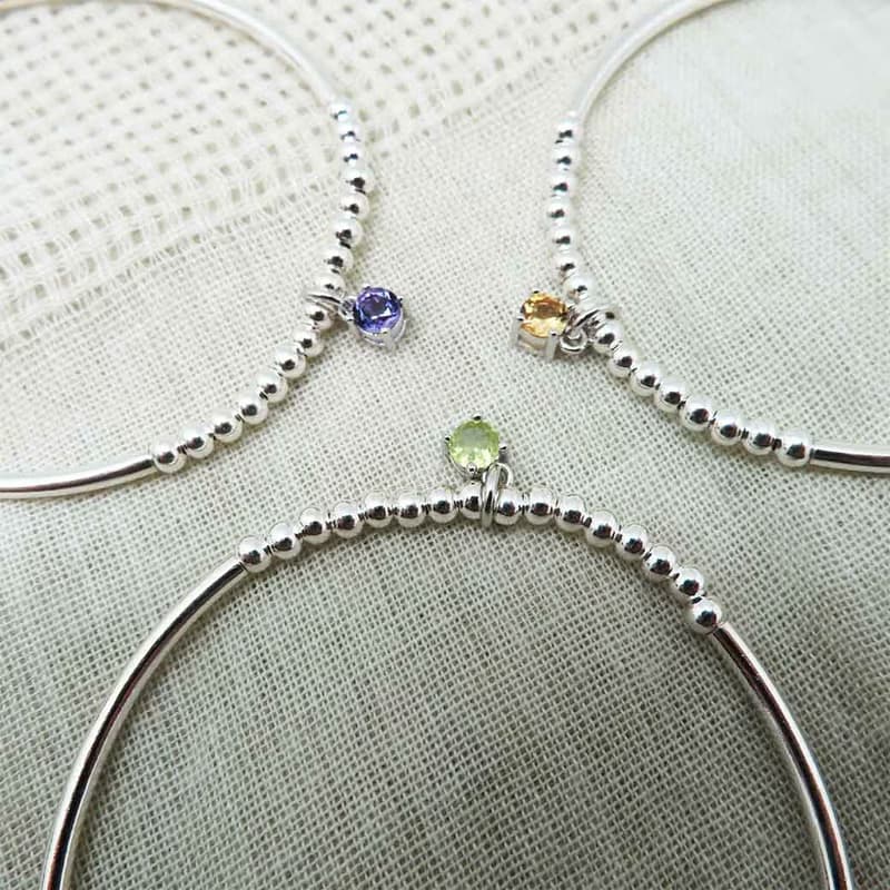 3mm 水晶銀珠銀管手鍊 二月 十一月生日石 手工水晶手鍊 彈性手圍