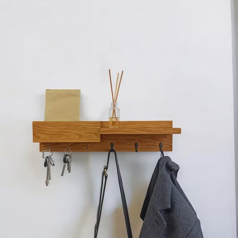 Handmade Wooden Organizer – Mail Holder & Key Hooks Shelf