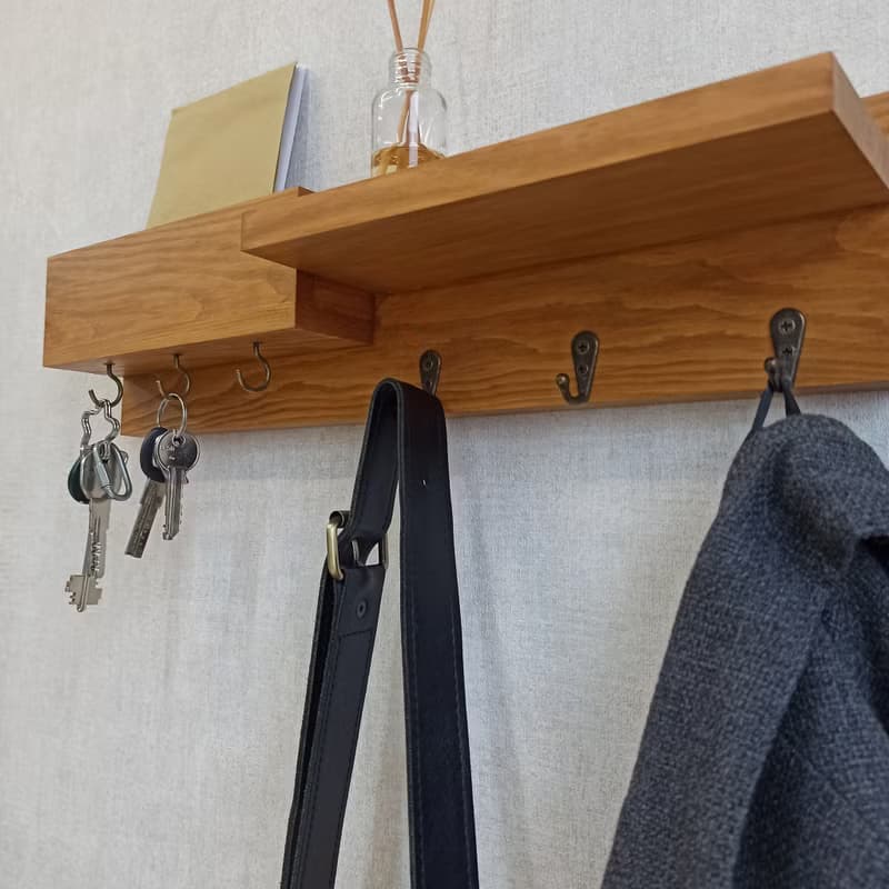 Handmade Wooden Organizer – Mail Holder & Key Hooks Shelf