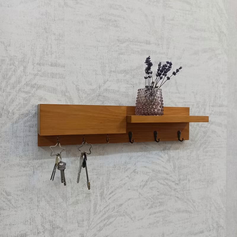 Handmade Wooden Organizer – Mail Holder & Key Hooks Shelf