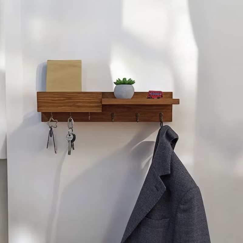 Handmade Wooden Organizer – Mail Holder & Key Hooks Shelf