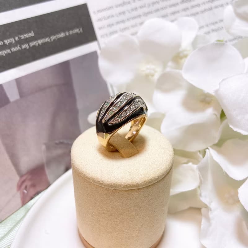 【西洋古董飾品】10精品18KTGE 黑光琺瑯 鑲嵌鑽 注18K金 戒指
