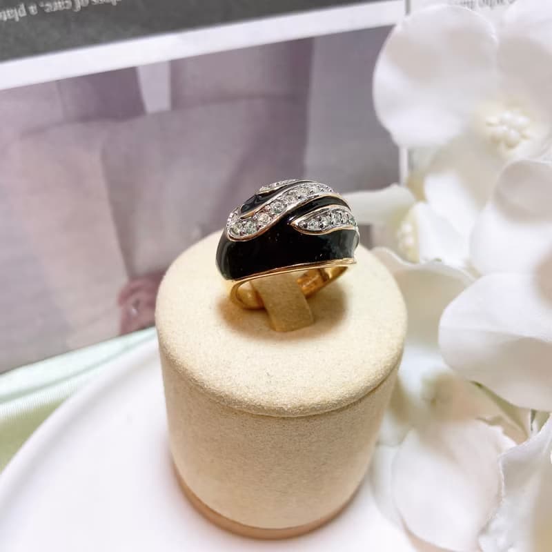 【西洋古董飾品】10精品18KTGE 黑光琺瑯 鑲嵌鑽 注18K金 戒指