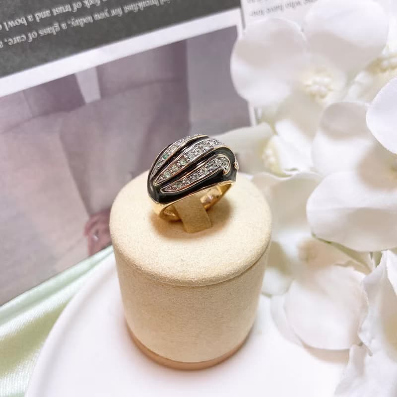 【西洋古董飾品】10精品18KTGE 黑光琺瑯 鑲嵌鑽 注18K金 戒指