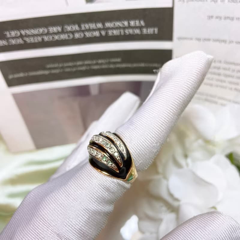 【西洋古董飾品】10精品18KTGE 黑光琺瑯 鑲嵌鑽 注18K金 戒指