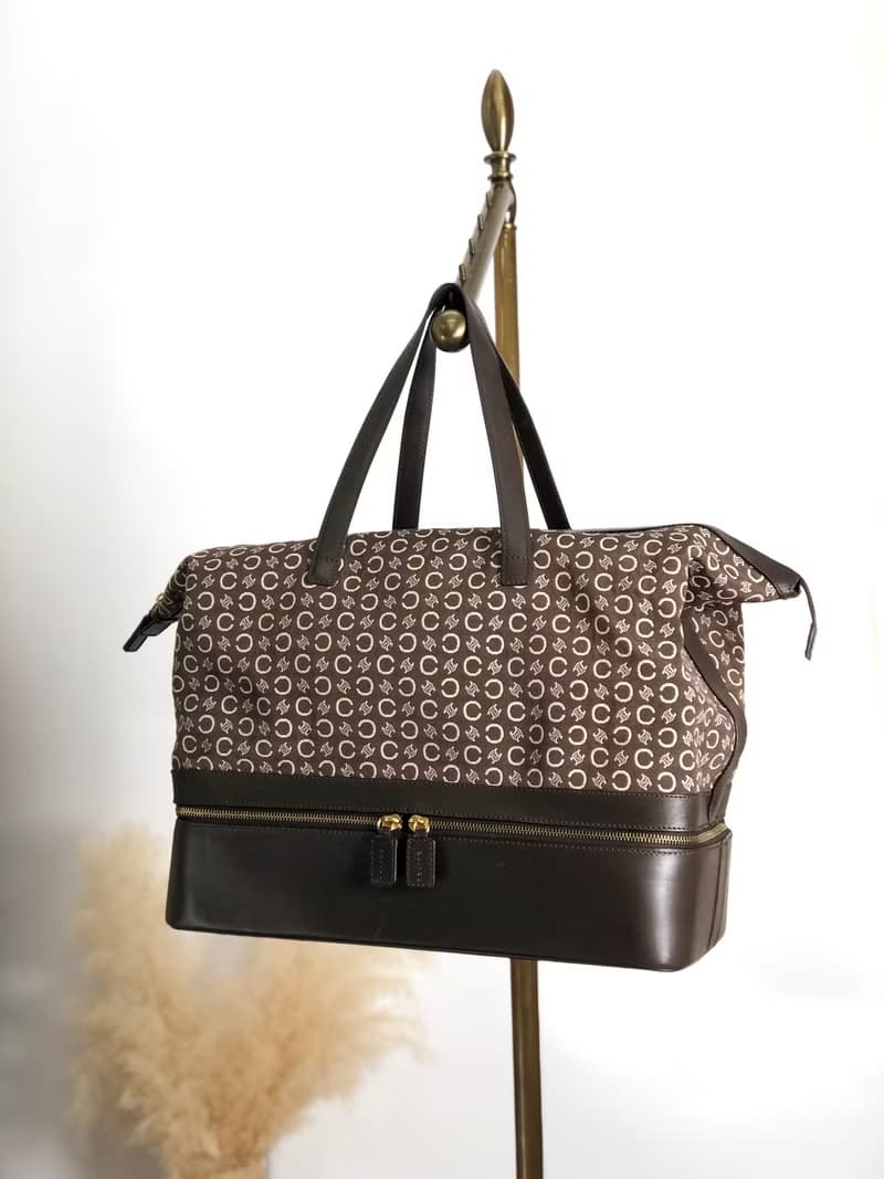【 日本直送　名牌中古包 】CELINE セリーヌ Cマカダム ボストンバッグ ブラウン ジャガード レザー vintage ヴィンテージ 7kve88