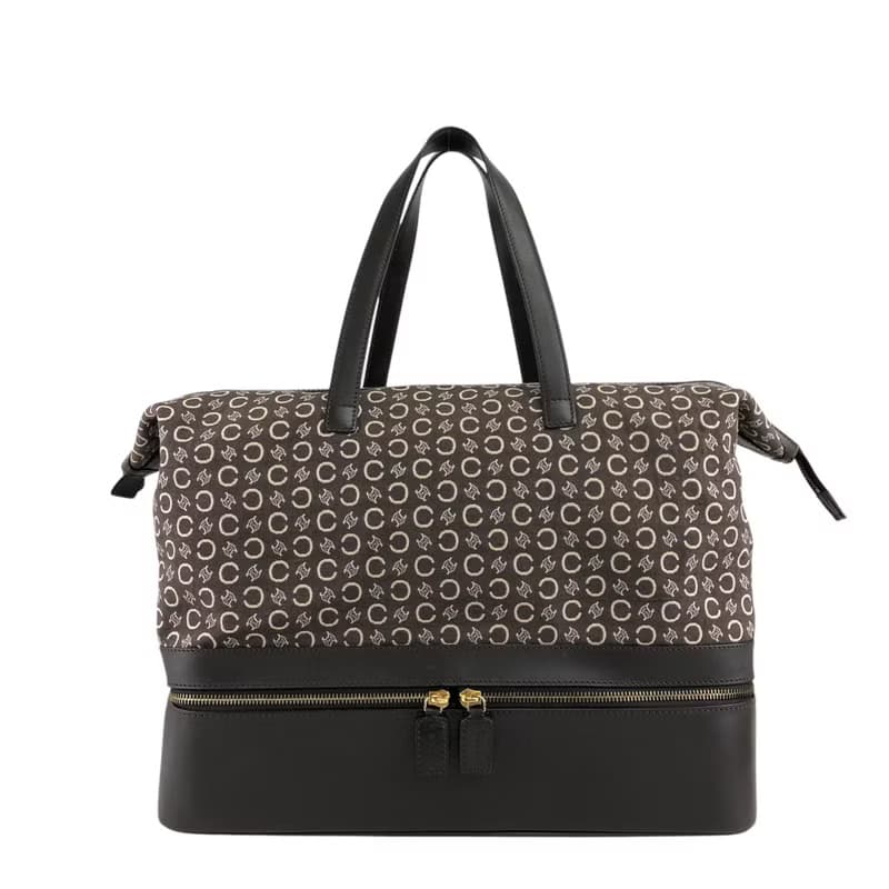 【 日本直送　名牌中古包 】CELINE セリーヌ Cマカダム ボストンバッグ ブラウン ジャガード レザー vintage ヴィンテージ 7kve88