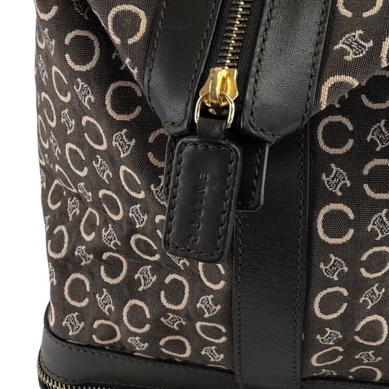 【 日本直送　名牌中古包 】CELINE セリーヌ Cマカダム ボストンバッグ ブラウン ジャガード レザー vintage ヴィンテージ 7kve88