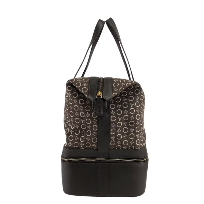 【 日本直送　名牌中古包 】CELINE セリーヌ Cマカダム ボストンバッグ ブラウン ジャガード レザー vintage ヴィンテージ 7kve88