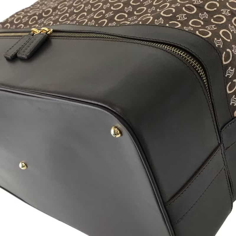 【 日本直送　名牌中古包 】CELINE セリーヌ Cマカダム ボストンバッグ ブラウン ジャガード レザー vintage ヴィンテージ 7kve88
