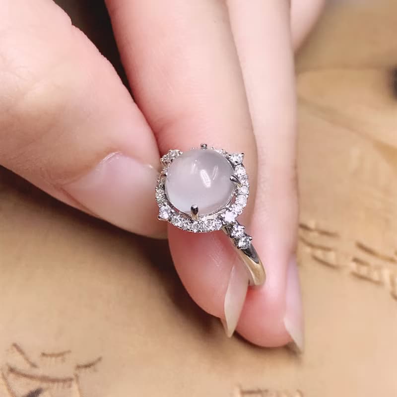 玻璃種翡翠蛋面戒指 18K | 天然緬甸A貨翡翠 | 送禮