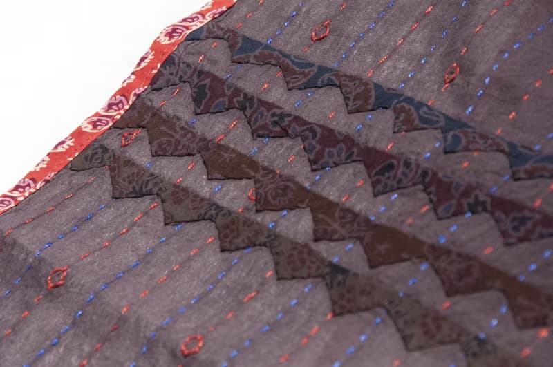 手工縫純棉絲巾/純棉刺繡圍巾/印度有機棉刺繡絲巾-沙漠風木刻印