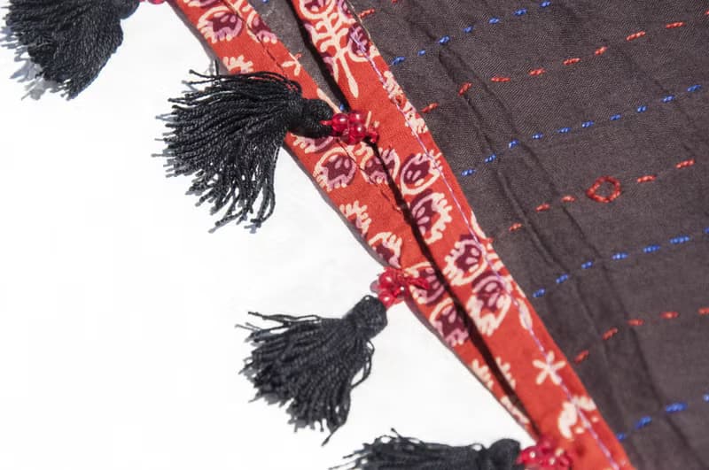 手工縫純棉絲巾/純棉刺繡圍巾/印度有機棉刺繡絲巾-沙漠風木刻印