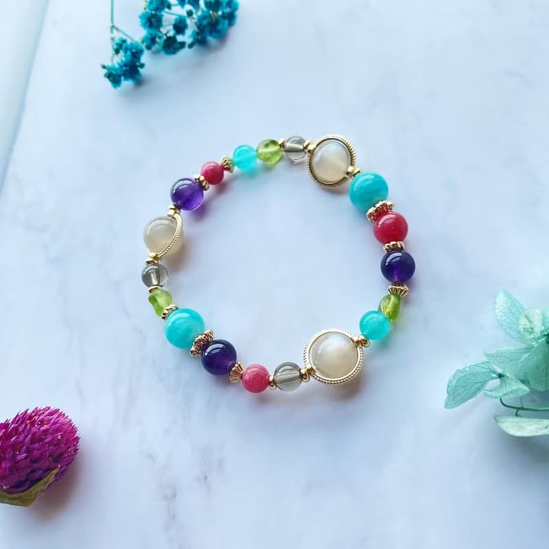 天河石 紫水晶 薔薇石 奶茶月光 橄欖石||好運愛情貴人智慧 手鍊