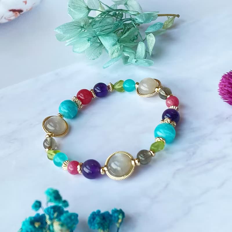 天河石 紫水晶 薔薇石 奶茶月光 橄欖石||好運愛情貴人智慧 手鍊