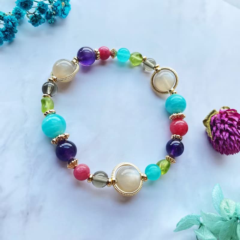 天河石 紫水晶 薔薇石 奶茶月光 橄欖石||好運愛情貴人智慧 手鍊